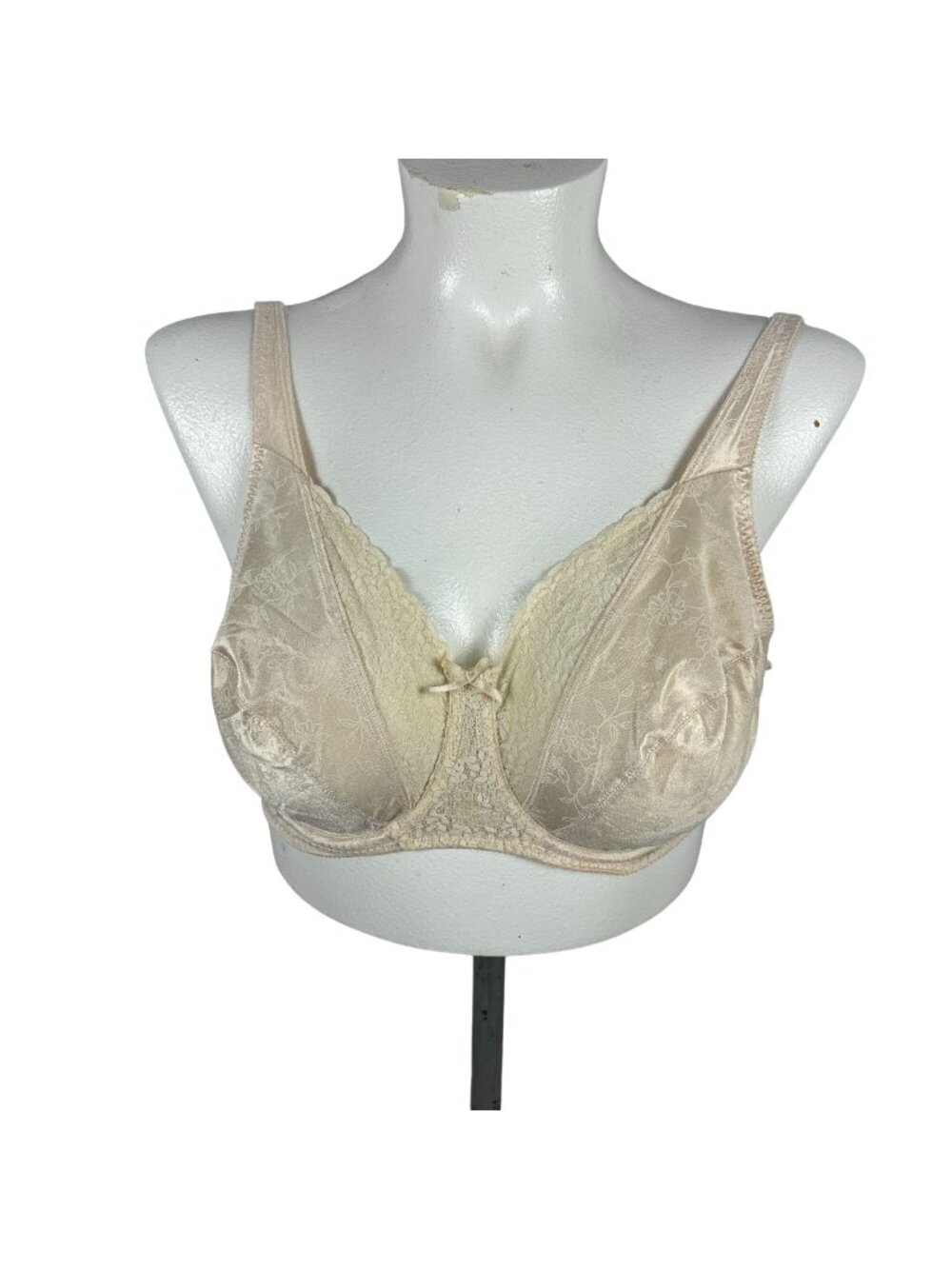 Lace Beige Underwire Bra Floral Embroidery Full Coverage Support Size 42C